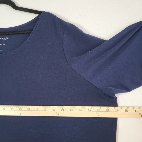 Susan Graver Modern Essentials Navy Liquid Knit A-Line Tunic Top 3X Elbow Sleeve - Picture 9 of 10